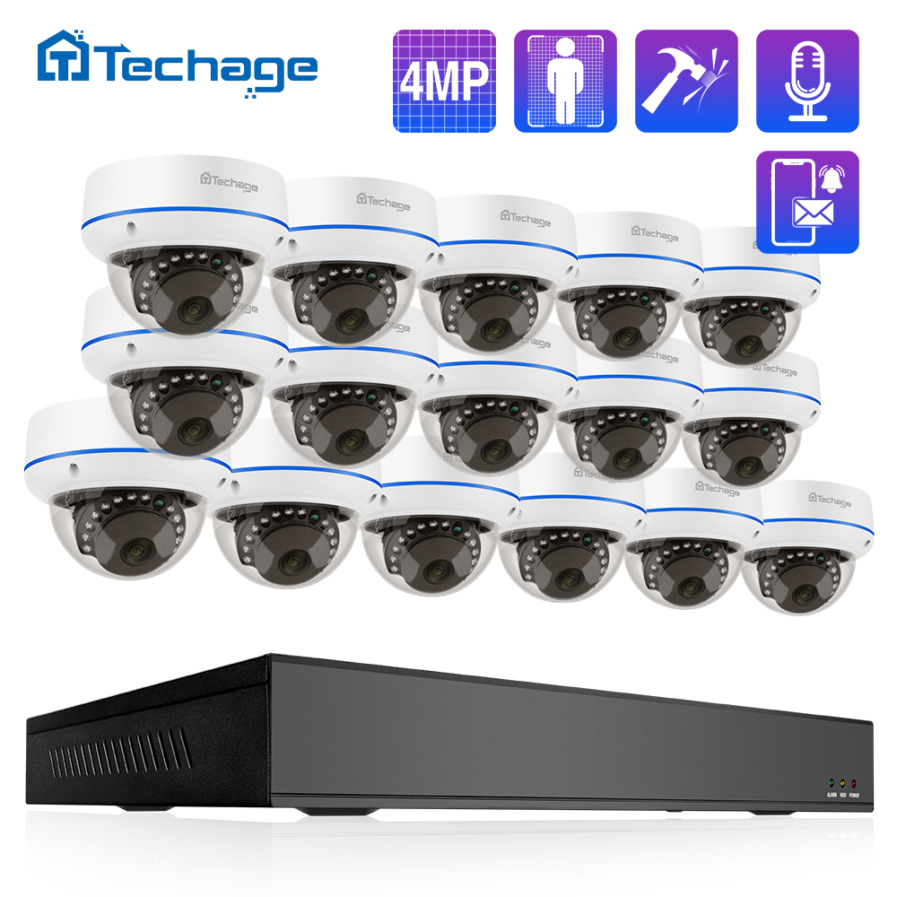 Home Security And Camera Systems - Techage HD 4MP 16CH POE Surveillance