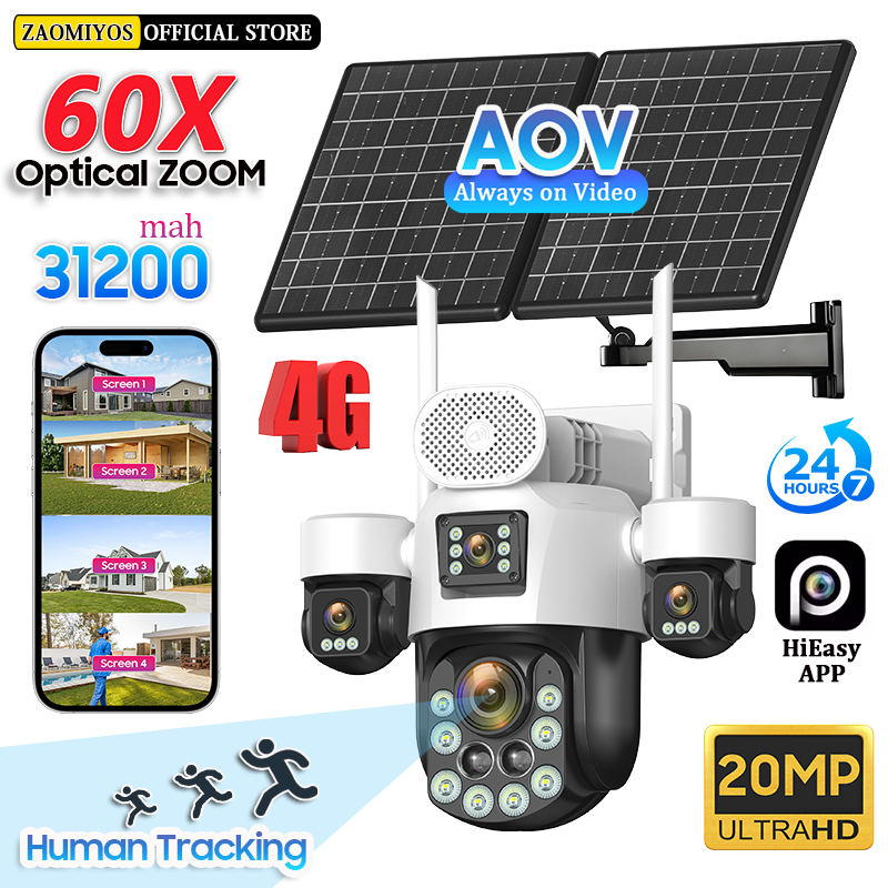 Home Security Outdoor Camera System - 4 Lens Outdoor 360° Surveillance Solar