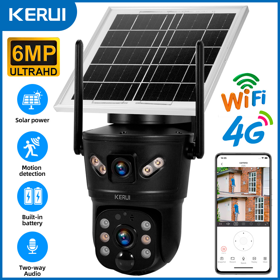Home Security Outdoor Camera System - KERUI Outdoor 6MP Solar Camera 4G
