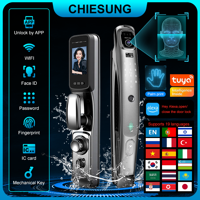 Home Security Measures - Multi-language 3D Face Door Lock waterproof