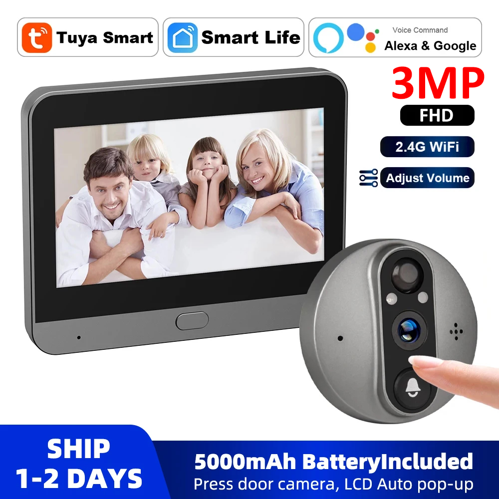 3MP WiFi Smart Tuya Peephole 5 - Home Security Doorbell Camera ulasan dan harga