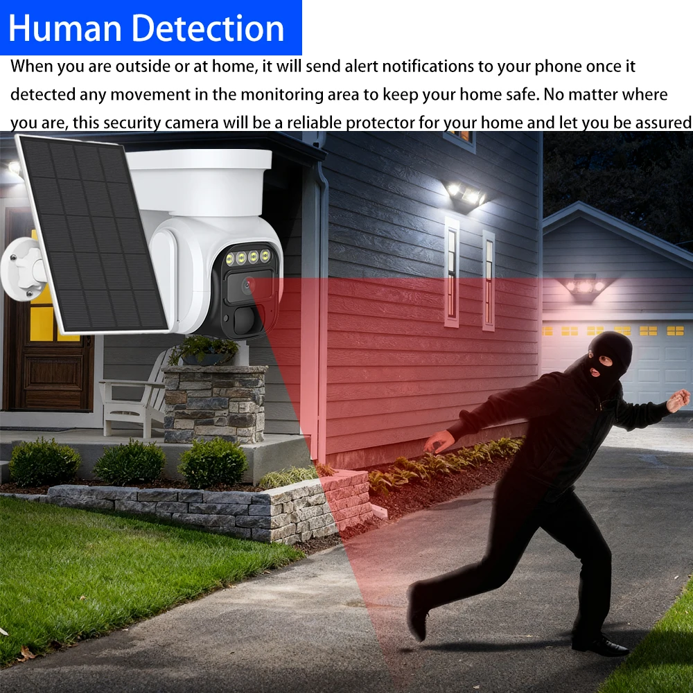 5MP Solar PTZ Camera PIR Detec - Home Security Outdoor Camera System ulasan dan harga